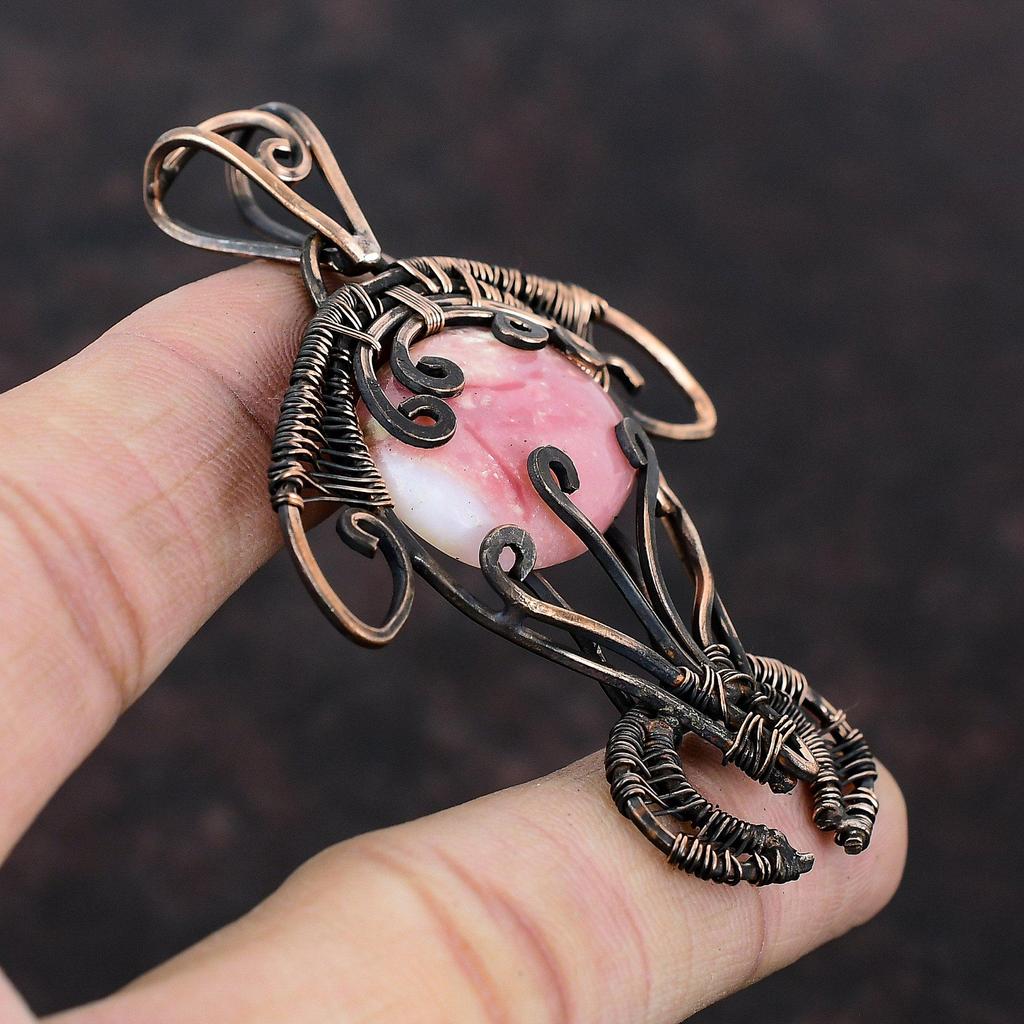 Rhodochrosite Pendant Copper Wire Wrapped Gemstone Pendant Handmade Tortoise Pendant Copper Wire Jewelry Gift For Him Rhodochrosite Jewelry
