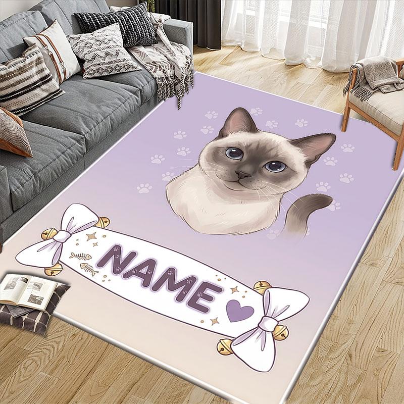 Custom Name,Cat Fish Label Portrait Home Sofa Decoration for Living Room & Bedroom, Non‑Slip Play Flannel Floor Mat for Game Room