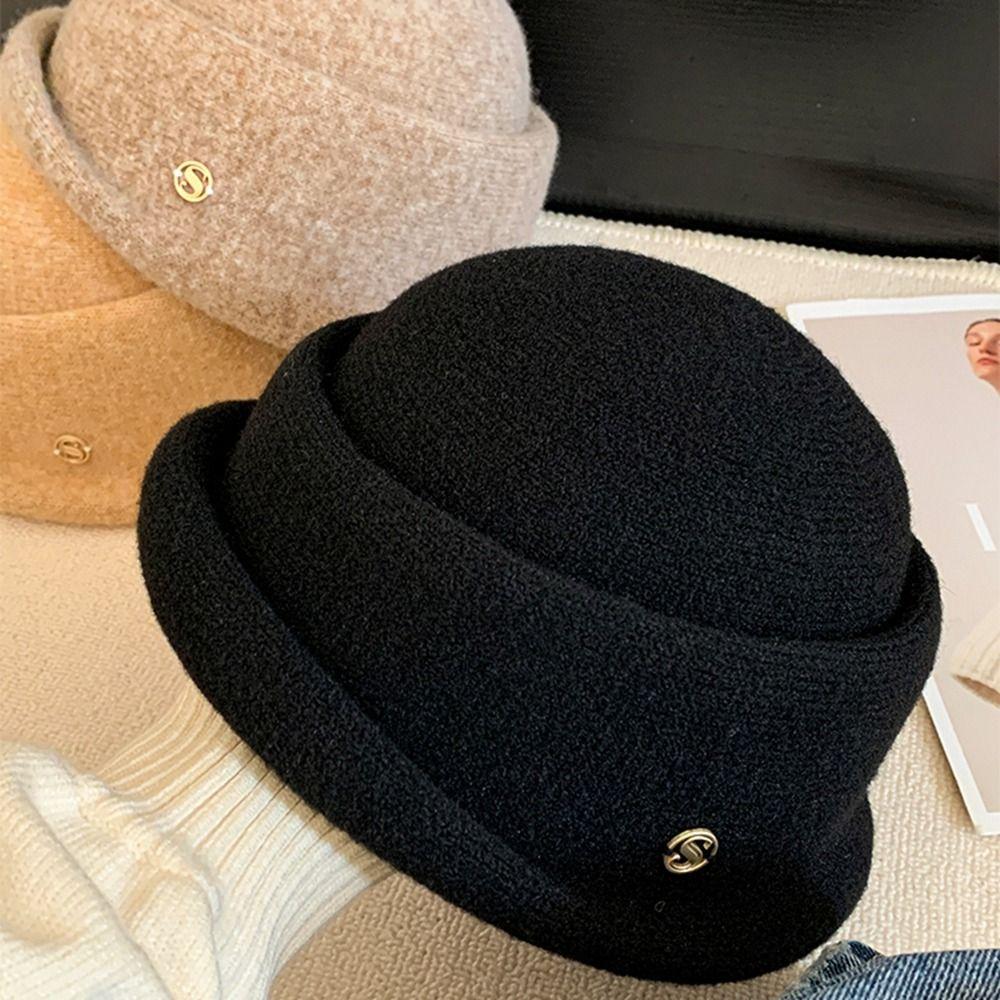 Bow Hepburn Style Topper Hat Camellia Flower Wool Fisherman Hat Retro Basin Hat Ladies