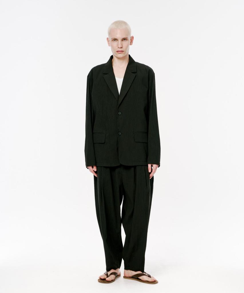 Codemorph Pleated Relaxed Fit Linen Jacket Black