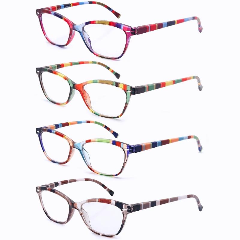 MODFANS 4 Pairs -Reading Glasses Fashion Readers Frame Spring Hinge For Men Women
