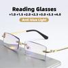 Винтажные очки для чтения с защитой от синего света для мужчин, безободковые, квадратные, для пресбиопии, унисекс, для дальнозоркости, с диоптриями + 1.0 + 4.0