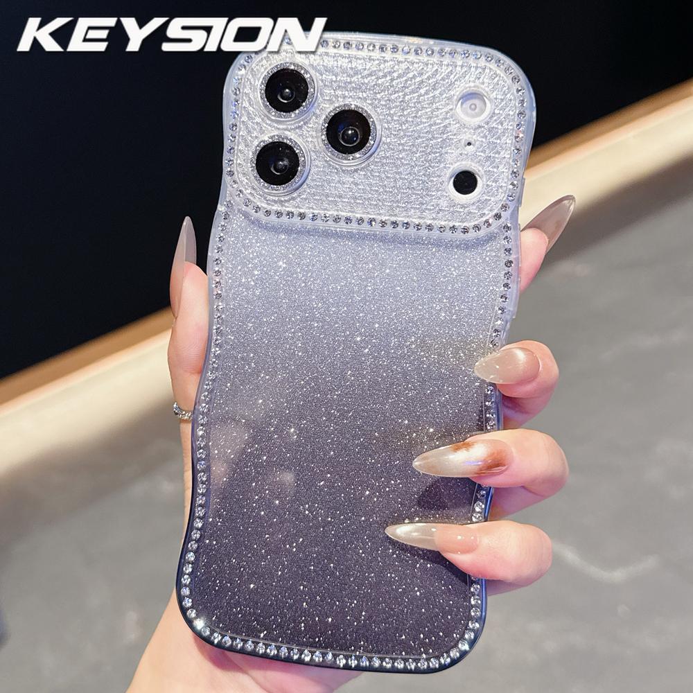 KEYSION Чехол для телефона с градиентом, блестками и стразами для iPhone 16 17 Pro Max Air 16 Plus, с волнистым краем, защитой камеры, противоударный