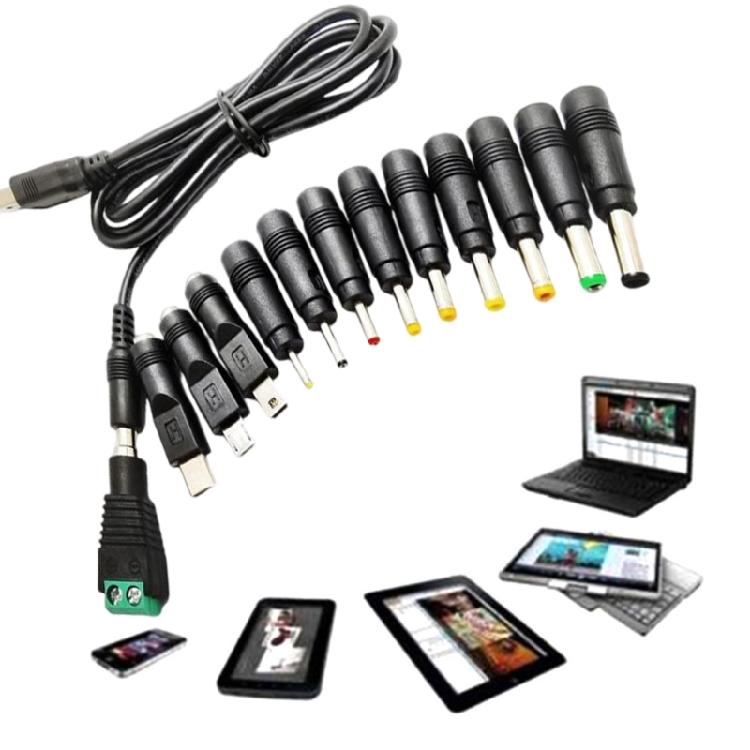Кабель-адаптер питания USB на 5.5x2.1 мм с 13 сменными разъемами для динамика, светодиодной ленты, маршрутизатора, электронных устройств