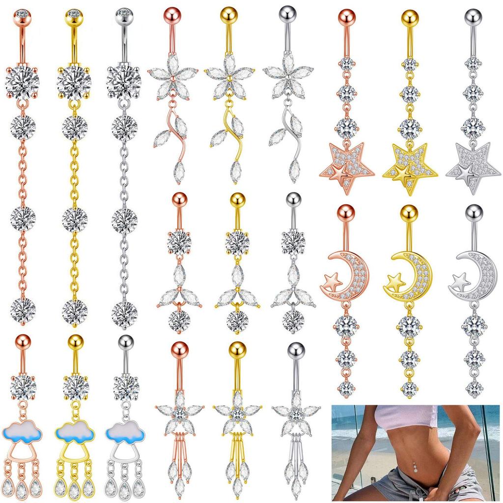 European & American Copper Zircon Floral Belly Button Ring