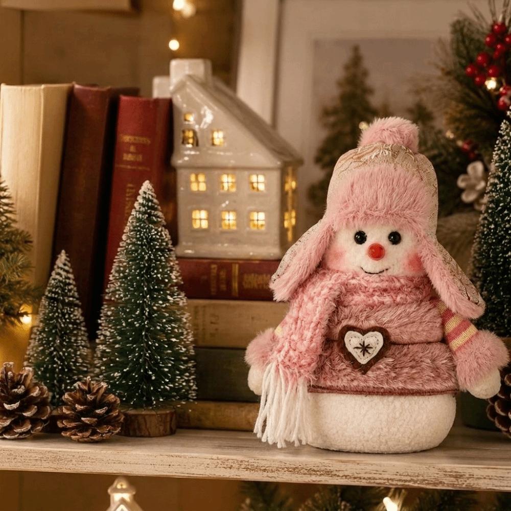 Plush Wearing Hat Snowman Ornament Soft Christmas Snowman Figurine Christmas Festive