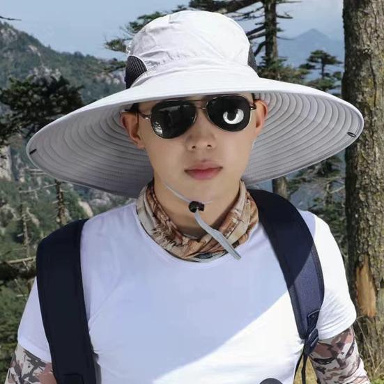 Мужская шляпа рыбака с большой полостью, защитой от ультрафиолета и солнечных лучей, с сеткой, ветрозащитным ремешком, защитой полей, быстросохнущая