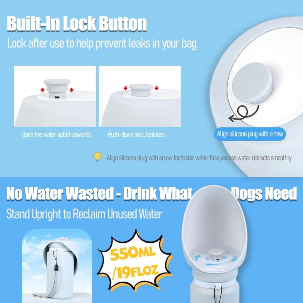 Foldable Dog Water Bottle for Small Dogs & Cats, Leak-Proof Portable Pet Water Dispenser, One-Hand Operation Travel Puppy Water Cup for Walking
