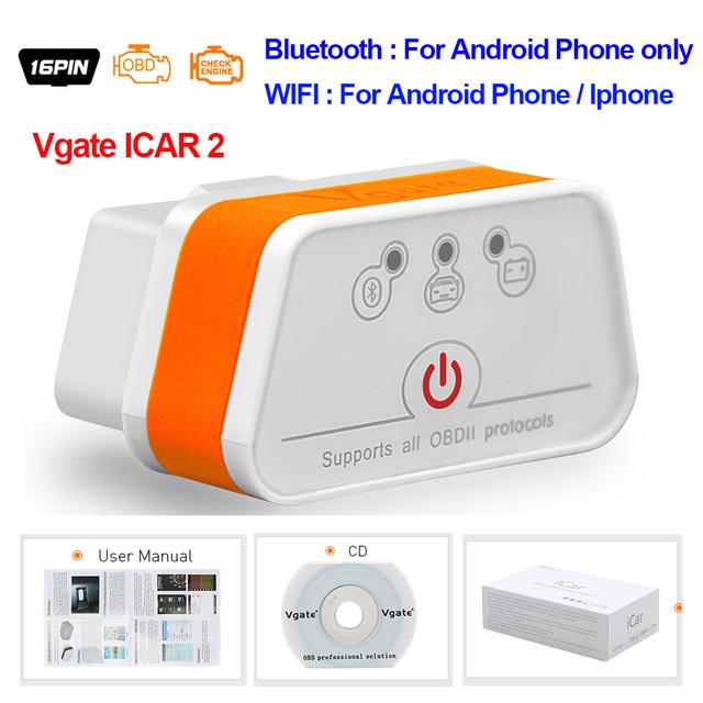 Vgate iCar2 obd2 bluetooth-сканер ELM327 V2.2 obd 2 wifi icar 2 автомобильные инструменты elm 327 для android/PC/IOS считыватель кодов