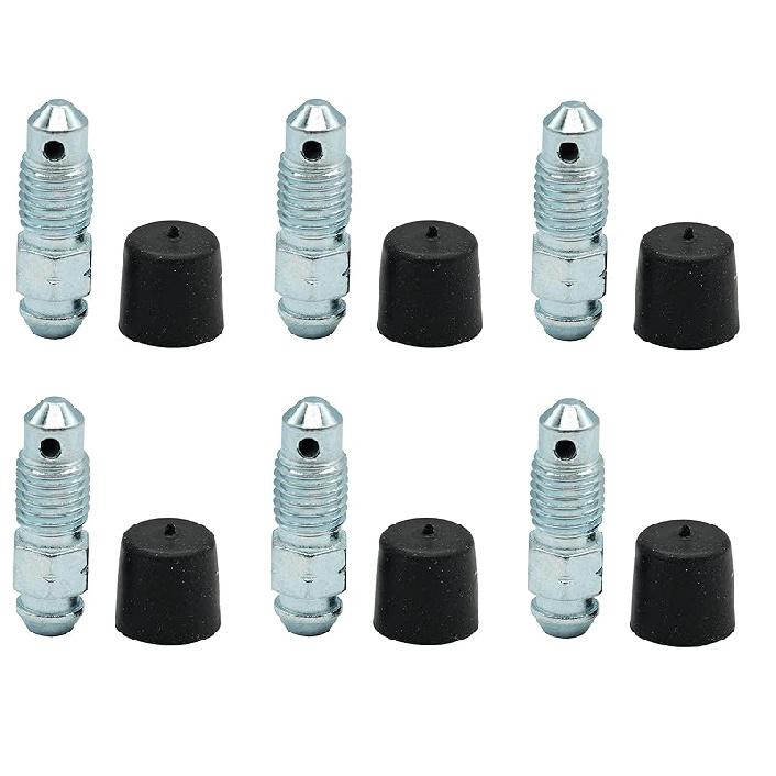 6 PCS H9402-6 Brake Bleeder Screws - Caliper Bleeder Screw With Rubber Cap, 3/8-24 X 1.18 Inch Length, Bleed Kit