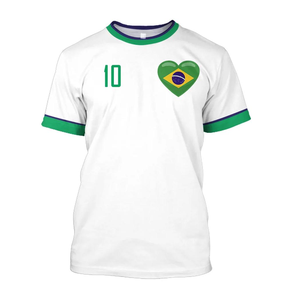 Summer Men's Brazil Flag 3D Printed Soccer Jersey Casual Sports World Cup T-shirt