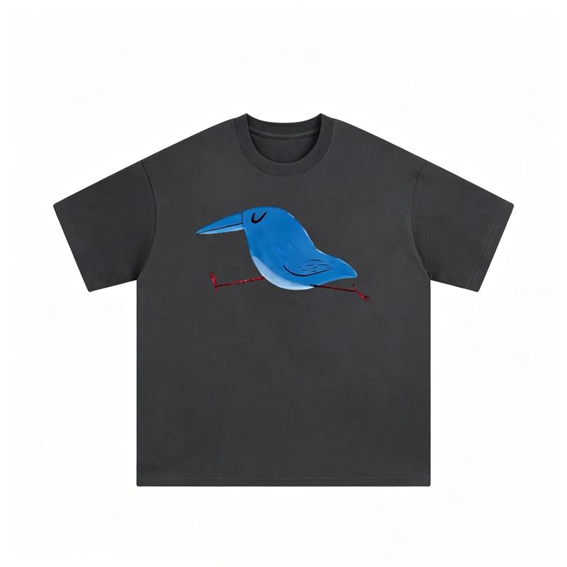 ZAZOMDE Unisex Vintage Abstract Bird Graphic Tee Casual O Neck Short Sleeve Loose Fit Cotton Summer Basic Tshirt Streetwear Tops