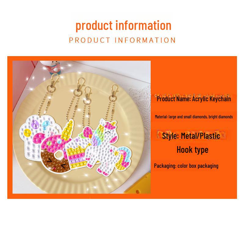 Mermaid Unicorn Ice Cream DIY Diamond Painting Keychain for Children