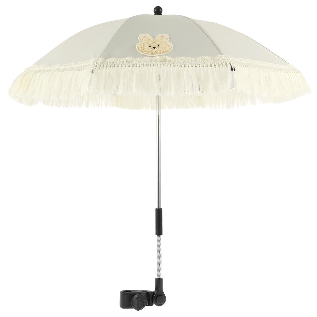 Baby Stroller Outdoor Parasol UPF40 Adjustable Baby Stroller Umbrella with Tassel Cute Clip On Sunshade Parasol for Pushchair