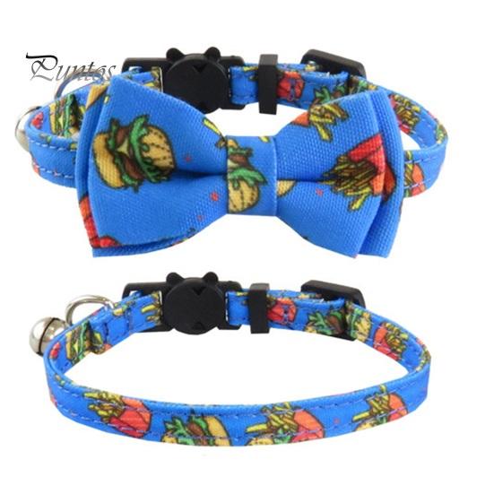 Регулируемый ошейник для домашних животных с нержавеющей пряжкой-колокольчиком. Милый дизайн галстука-бабочки. Круглая ткань на шее для домашних животных. Ожерелье с принтом на тему еды для маленьких и средних собак.
