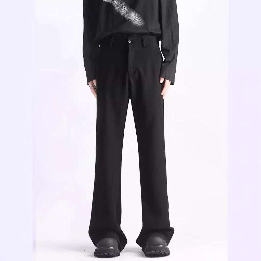 Мужские черные расклешенные брюки из драпировки - весна/осень, повседневные, прямого кроя, высокого класса