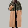 Women's Long Color Blocking Fashionable Winter Loose Flip Collar Plush Jacket