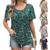 Женская мода цветочный принт круглый вырез короткий рукав повседневная футболка топы
