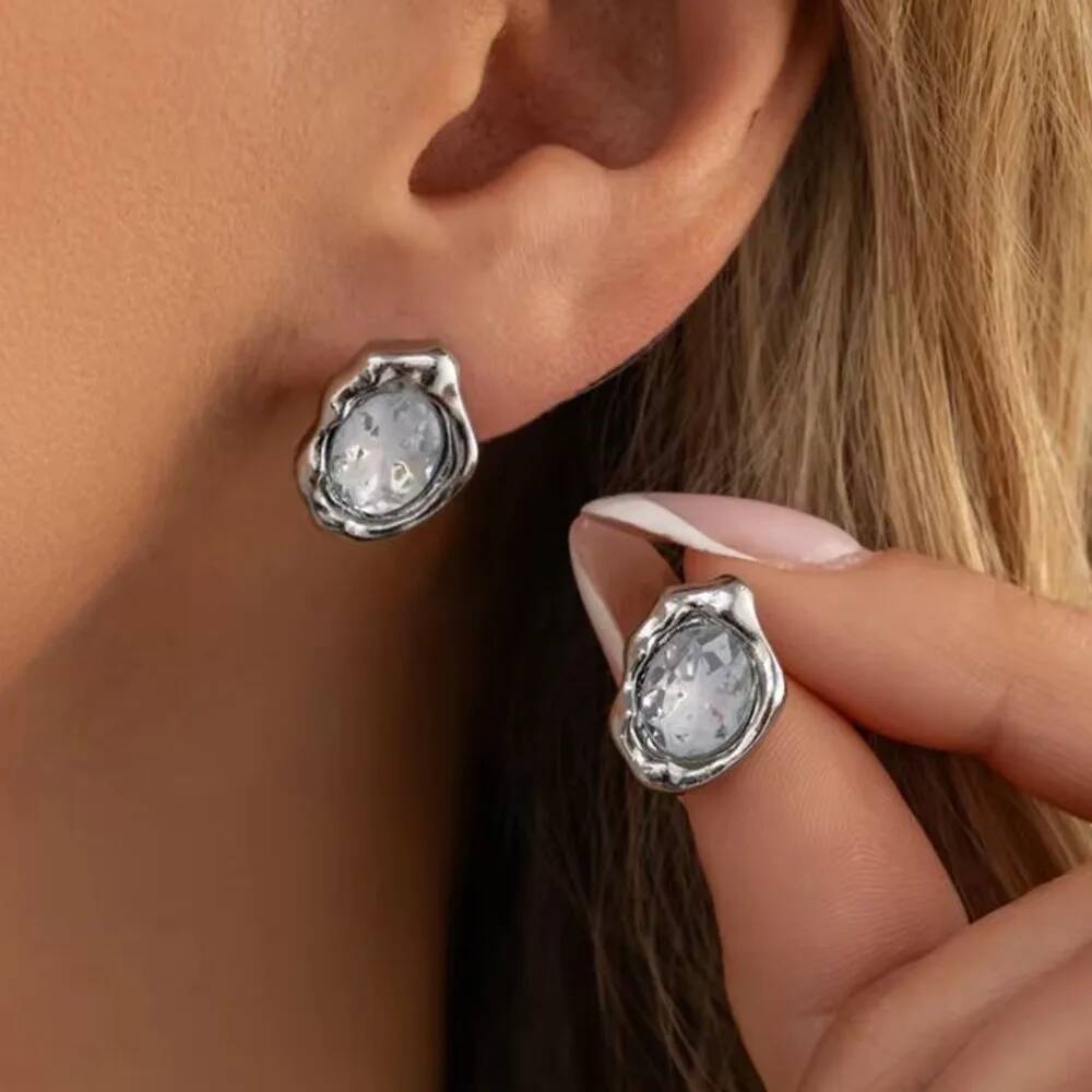 SHIXIN Exquisite Elegant Irregular Glass Rhinestone Stud Earrings Women Vintage Geometric Piercing Earring Wedding Jewelry Gifts