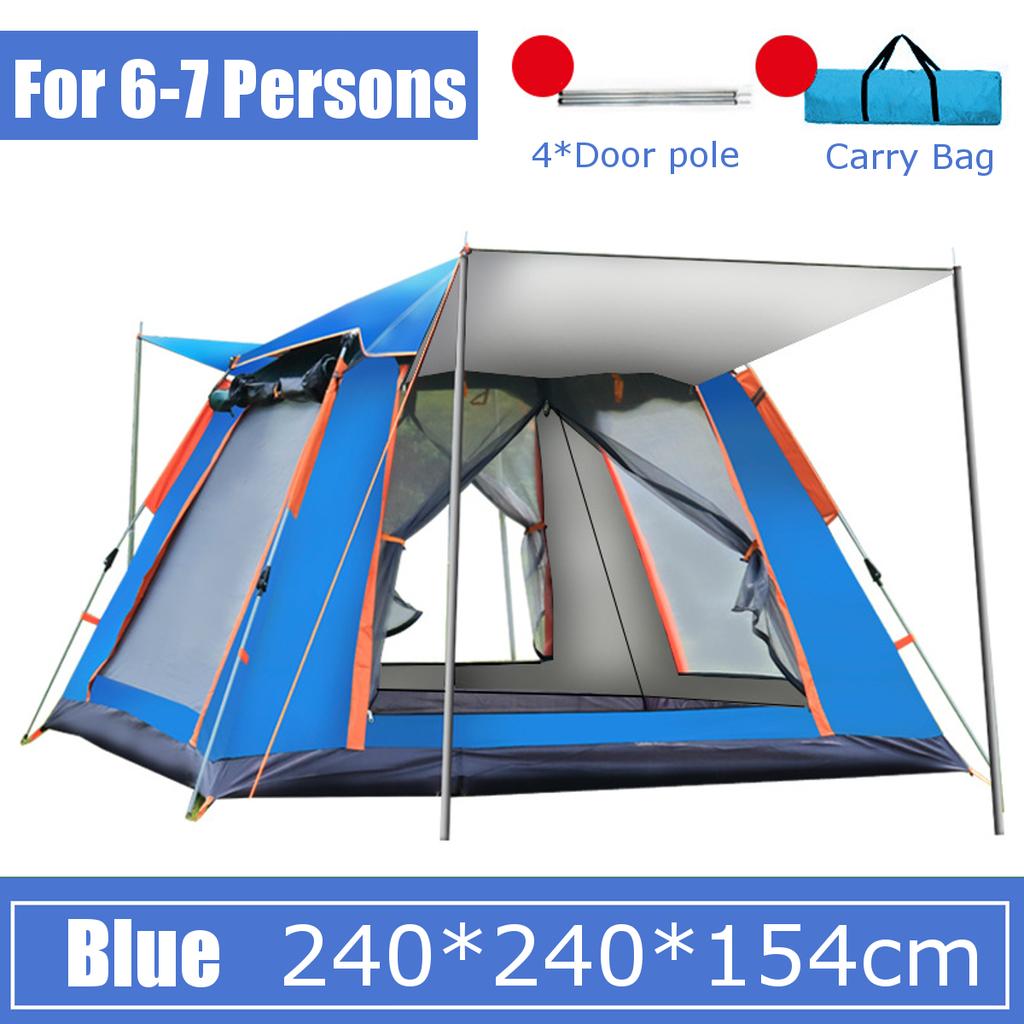 6-7/3-4 Person Large Fully Automatic Tent Quick Open Bomb-Up Instant Setup Camping Tent Four-Sided Windproof Rainproof Beach Carring Bag