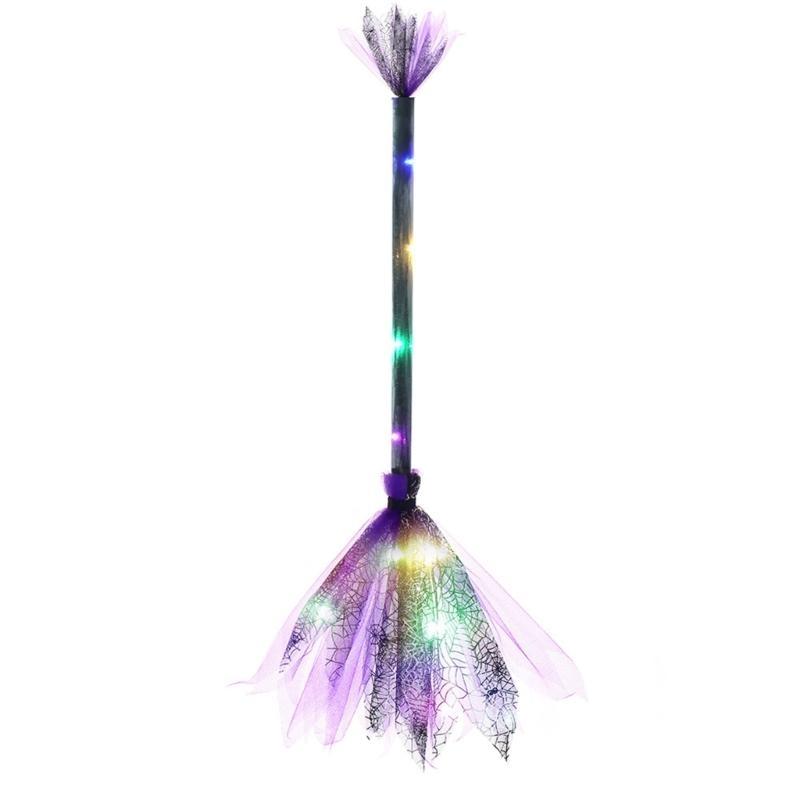 Halloween Party Lighted Witch Broom Plastic Broomsticks Kid Broom Props for Halloween Cosplay Decoration