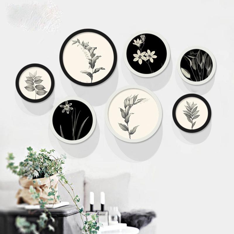 Скандинавская картина на холсте, черно-белое растение, круглый декоративный постер, простой современный подвесной и ресторан, скандинавское настенное искусство
