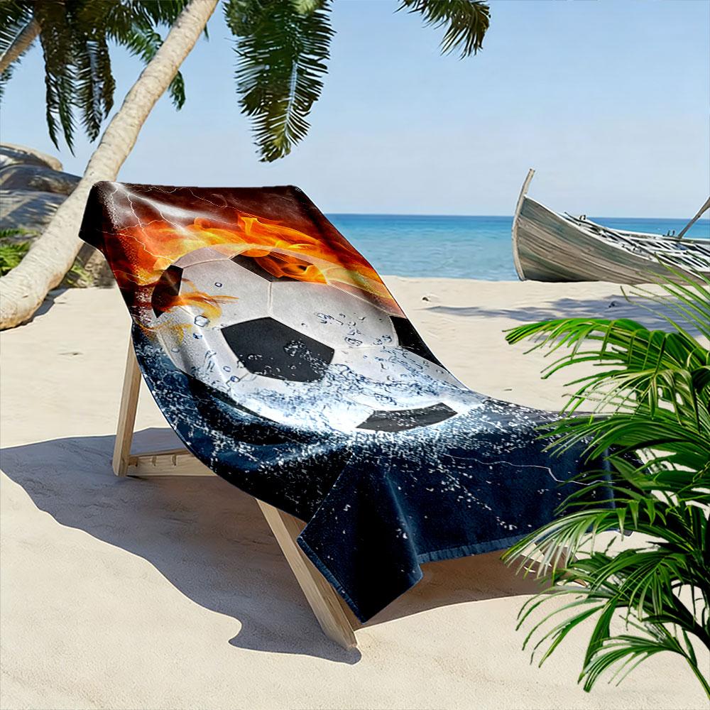 Blazing fiery soccer splash Print beach towel, quick drying, suitable for travel, outdoor sports, jogging, the beach and swimming, gift