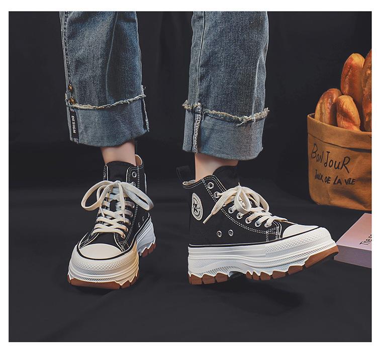Женские парусиновые туфли, высокие женские туфли из вулканизированной кожи, повседневные женские кроссовки на шнуровке, нескользящие женские туфли с круглым носком