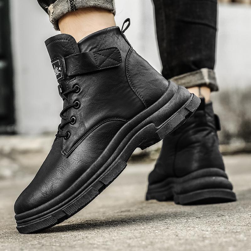 Ботильоны Мужская повседневная обувь Спортивная обувь на платформе Кожаная обувь Модные ботинки для мотоциклистов с круглым носком Мужская повседневная обувь Безопасность