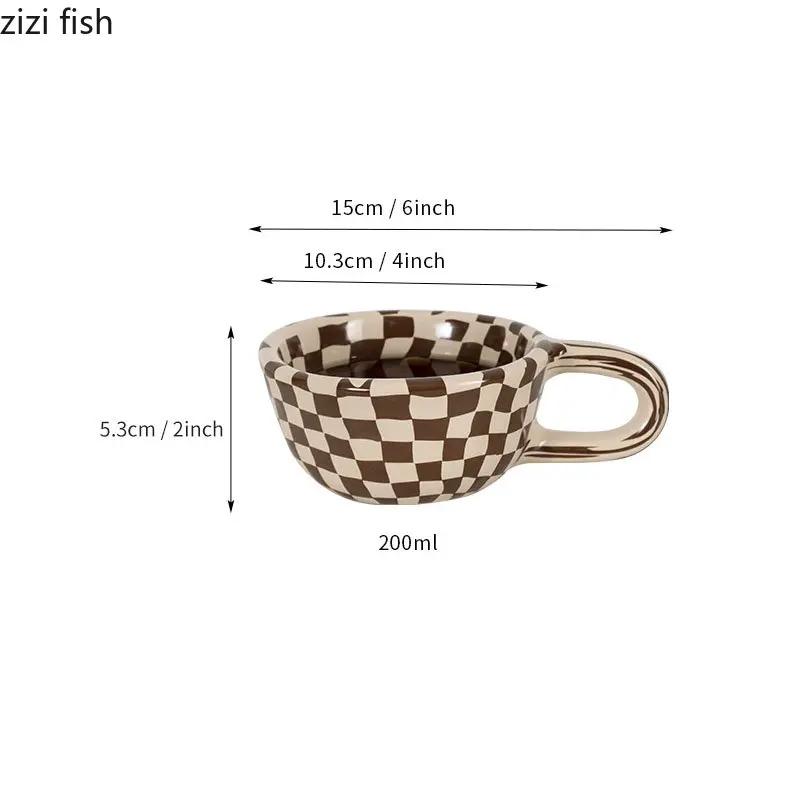 Керамическая кружка с неровным шахматным узором, кружка для кофе, кружка для молока, стакан для воды, стакан для напитков, стакан для сока, домашний чайный сервиз, домашняя утварь