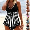 Women's Double Shoulder Strap Bikini Suit Swimsuit Top Tankini Swimsuit Strip Print Swimsuit