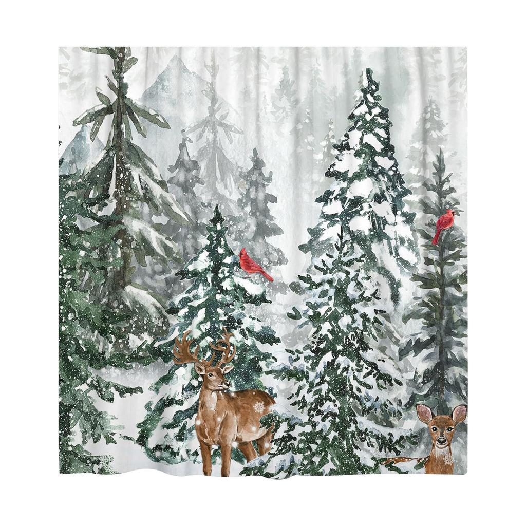 Зимний снежный лес занавеска для душа дерево олень снежинка занавеска для душа Рождество праздничная ванная комната в деревенском стиле водонепроницаемый с крючками