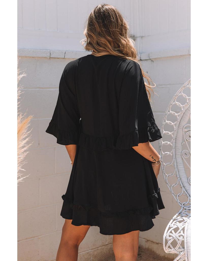 Azura Exchange Ruffled Sleeve V Neck Babydoll Mini Dress