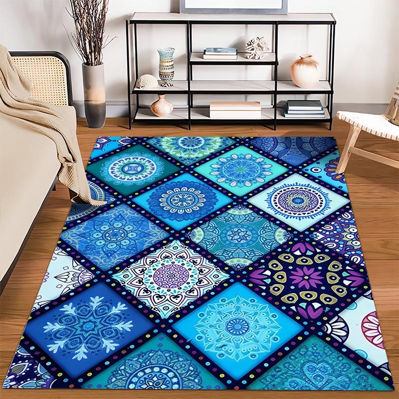 Mandala Pattern Carpet in Vibrant Blue Tones for Home Decoration Suitable for use as an anti-slip for living room bedroom sofas