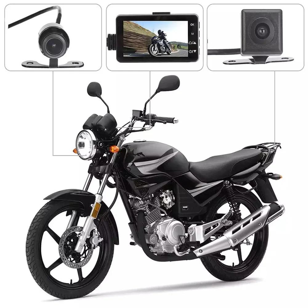2025 New Motorcycle 3 Inch DVR HD Screen Motorcycle Driving Recorder Front and Rear Camera Dual Video Loop Recording IP65 Waterproof