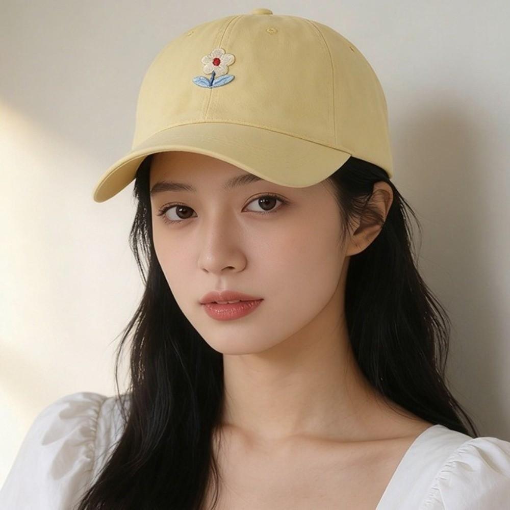 Solid Color Flower Baseball Cap Korean Style Sunscreen Embroidered Peaked Hat Versatile Adjustable Sunshade Casquette Sports