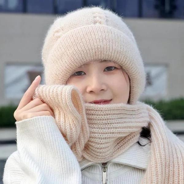 1Pc Integrated Ear Protection Windproof Cap and Scarf Knitting Thickening Hat Winter Pullover Hat Scarf