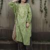Women Vintage Dresses Irregular Length O-Neck Long Sleeve Robes Spring Green Loose A-Line Dress
