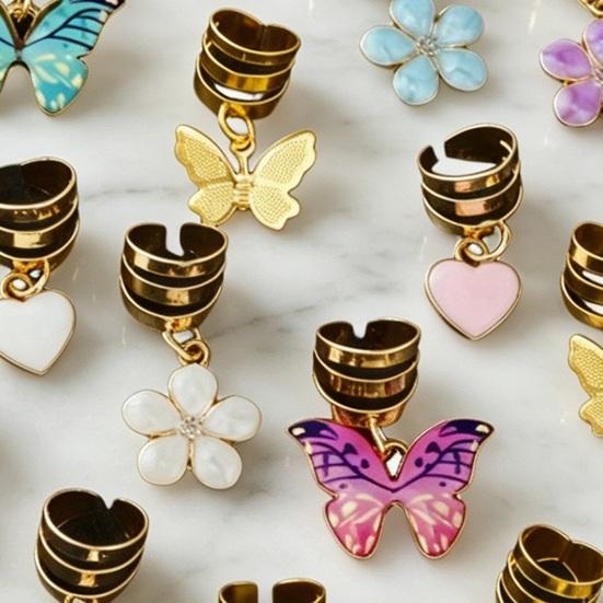 20Pcs Braid Hair Accessories, Alloy Braided Hair Clips with Butterfly Heart Flower Pendants, Spiral Design Hair Buckles