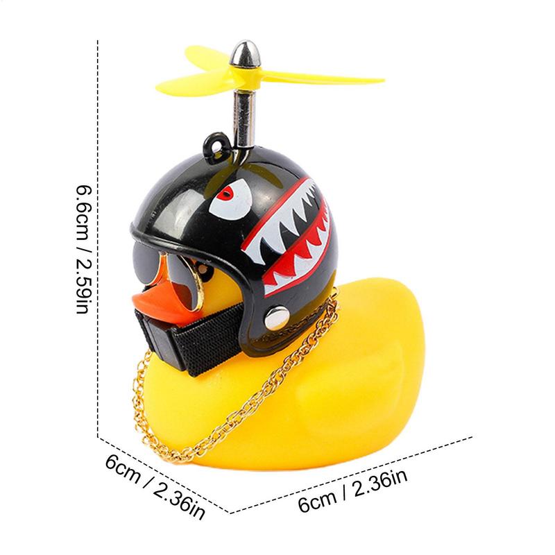 Rubber Broken Wind Duck Toy Motorcycle Car Ornaments Yellow Duck Car Dashboard Decoration with Cool Glasses Propeller Helmet
