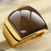 Top Quality Gorgeous Men Ring Wide Style Stainless Steel Gold Tone Ring with Opal Fashion Male Jewelry