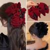 Women Hair Claw Large Pleated Velvet Multi-Layered Bowknot Decor Versatile Hair Clamp