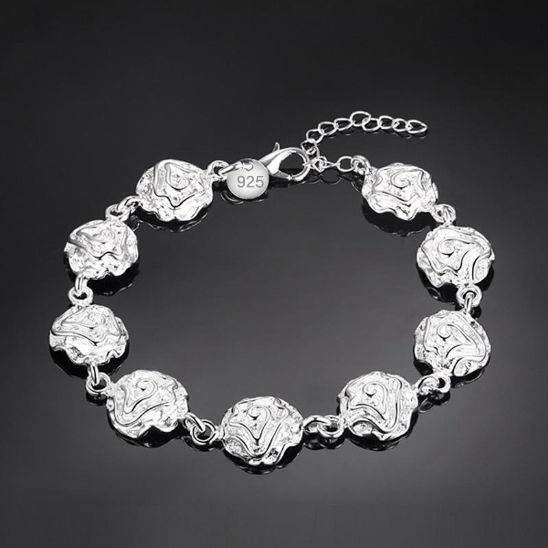 Rose Flower 925 Sterling Silver Bracelet High Quality Romance Chain For Woman Fashion Engagement Party Wedding JewelryGood product