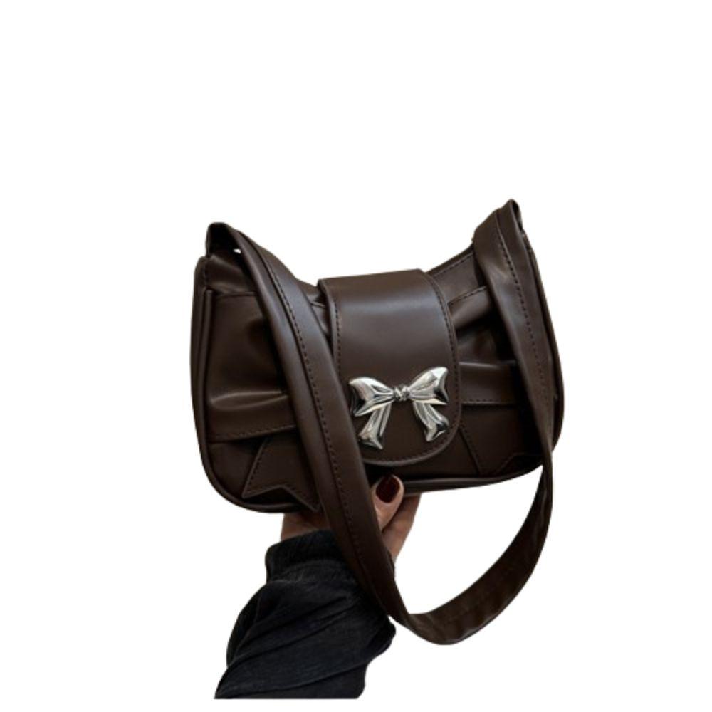 PU Leather Square Pleated Handbag Underarm Bow Armpit Bag Fashion Bowknot Shoulder Bag Work