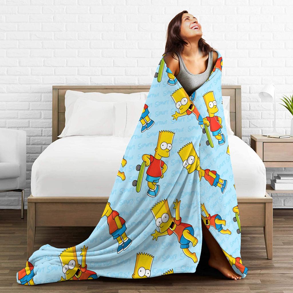 Cozy Blanket Picnic Bart S-Simpson Skateboarding Pattern Throw Blanket Funny Bedspread For Home Decor