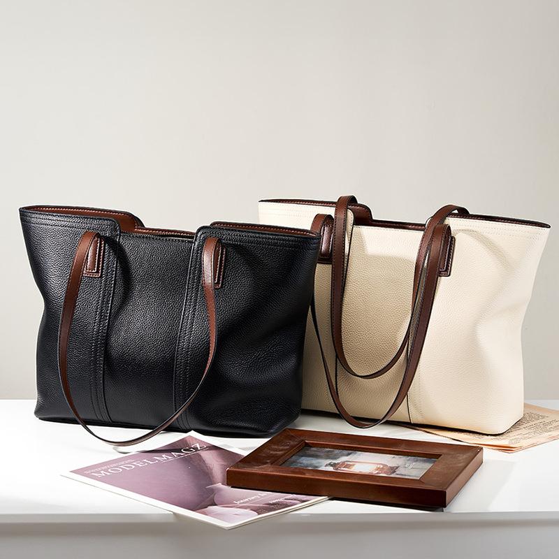Women's Large Capacity Fashionable Shoulder Bag, Leather Luxury Designer Handbag, Spliced Horizontal Square Tote Bag