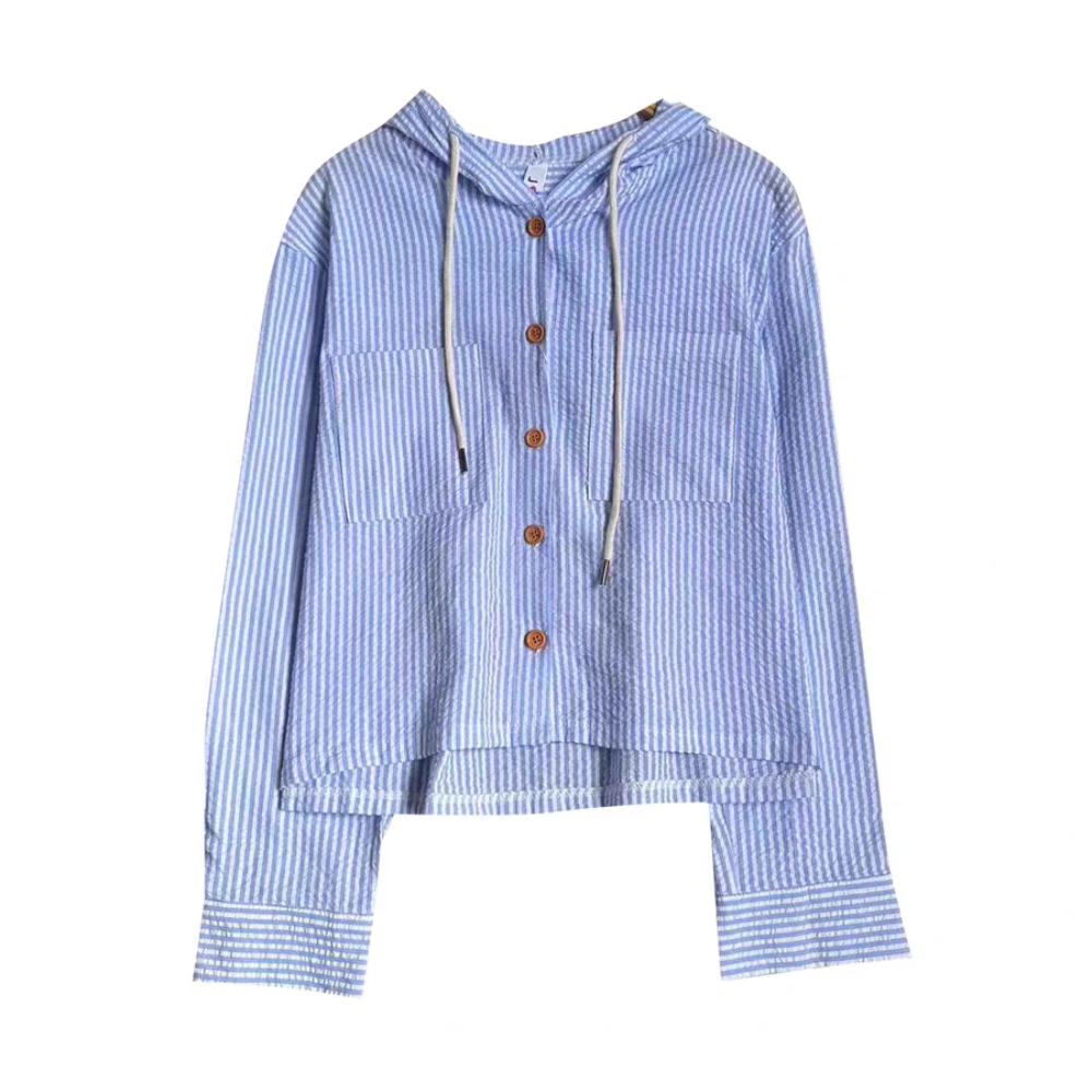 Ретро Полосатая Толстовка с Капюшоном Солнцезащитные Толстовки для Женщин Стильная Рубашка с Длинным Рукавом Осень