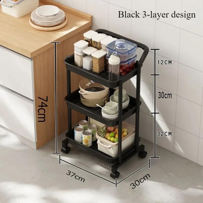 Кухонная тележка с колесами и поручнями, многослойная устойчивая стойка для хранения закусок, съемная, экономит место, простой органайзер для кухни