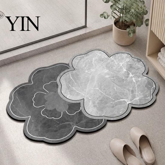 Easy Clean Shower Mat Double Flower Bath Mat, Super Absorbent Diatomaceous Earth Rug, Non-Slip Floral Water Rug Quick Dry Floor for Home Entrance