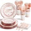 Rose Gold Themed Party Tableware, Paper Plates, Paper Towels, Birthday Products, Disposable Bronzing Paper Towels, Paper Cups.